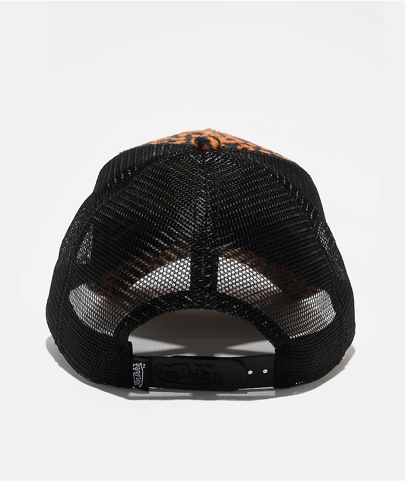 Von Dutch Cheetah Orange & Black Velvet Trucker Hat
