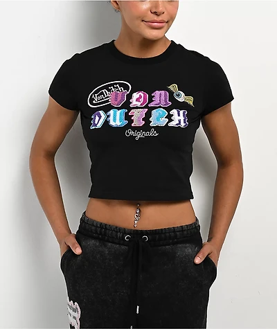 Von Dutch Chenille Black Crop T-Shirt