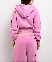 Von Dutch Cyclamen Pink Wash Crop Zip Hoodie