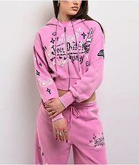 Von Dutch Cyclamen Pink Wash Crop Zip Hoodie