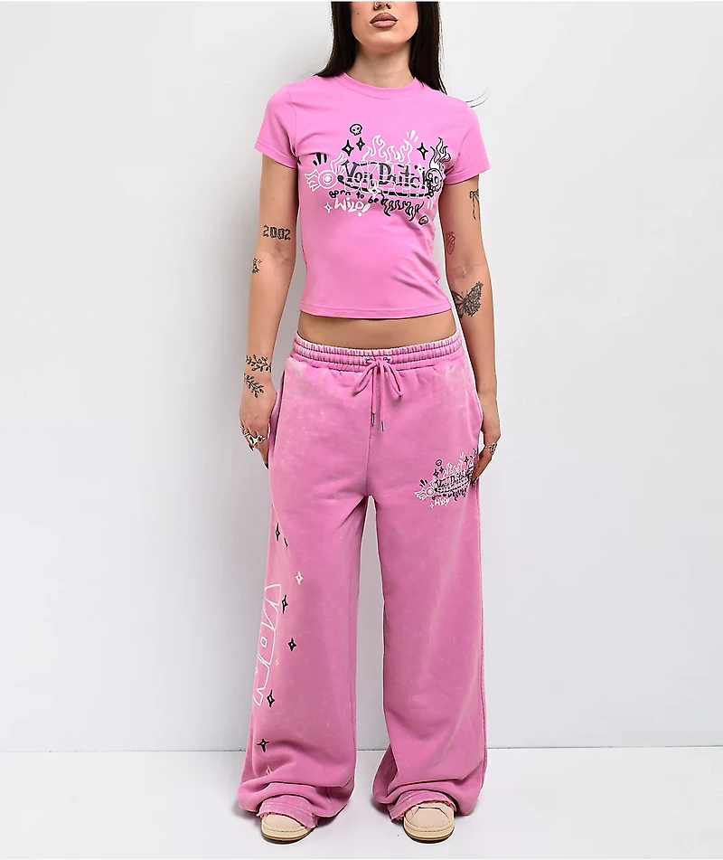Von Dutch Cyclamen Pink Wash Wide Leg Sweatpants
