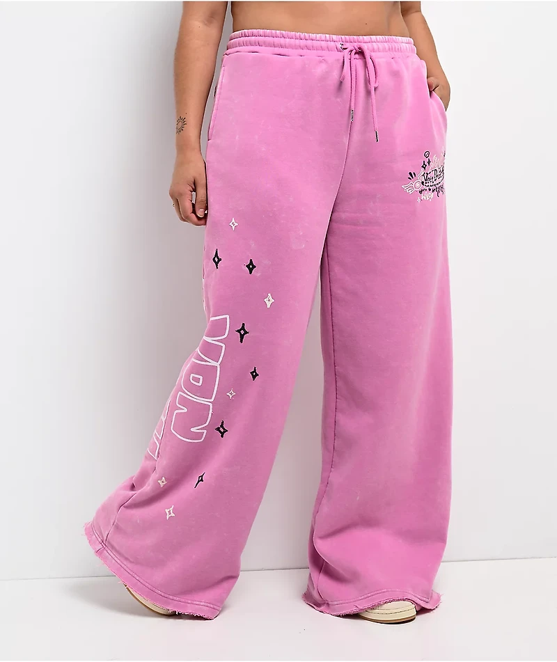 Von Dutch Cyclamen Pink Wash Wide Leg Sweatpants
