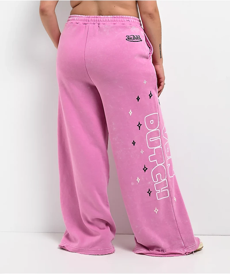 Von Dutch Cyclamen Pink Wash Wide Leg Sweatpants