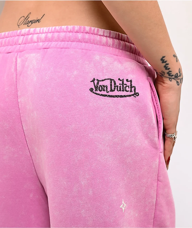 Von Dutch Cyclamen Pink Wash Wide Leg Sweatpants