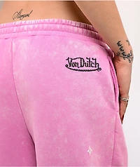 Von Dutch Cyclamen Pink Wash Wide Leg Sweatpants