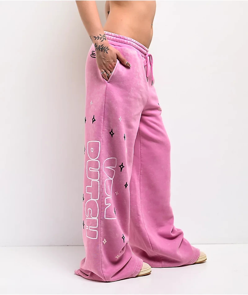Von Dutch Cyclamen Pink Wash Wide Leg Sweatpants