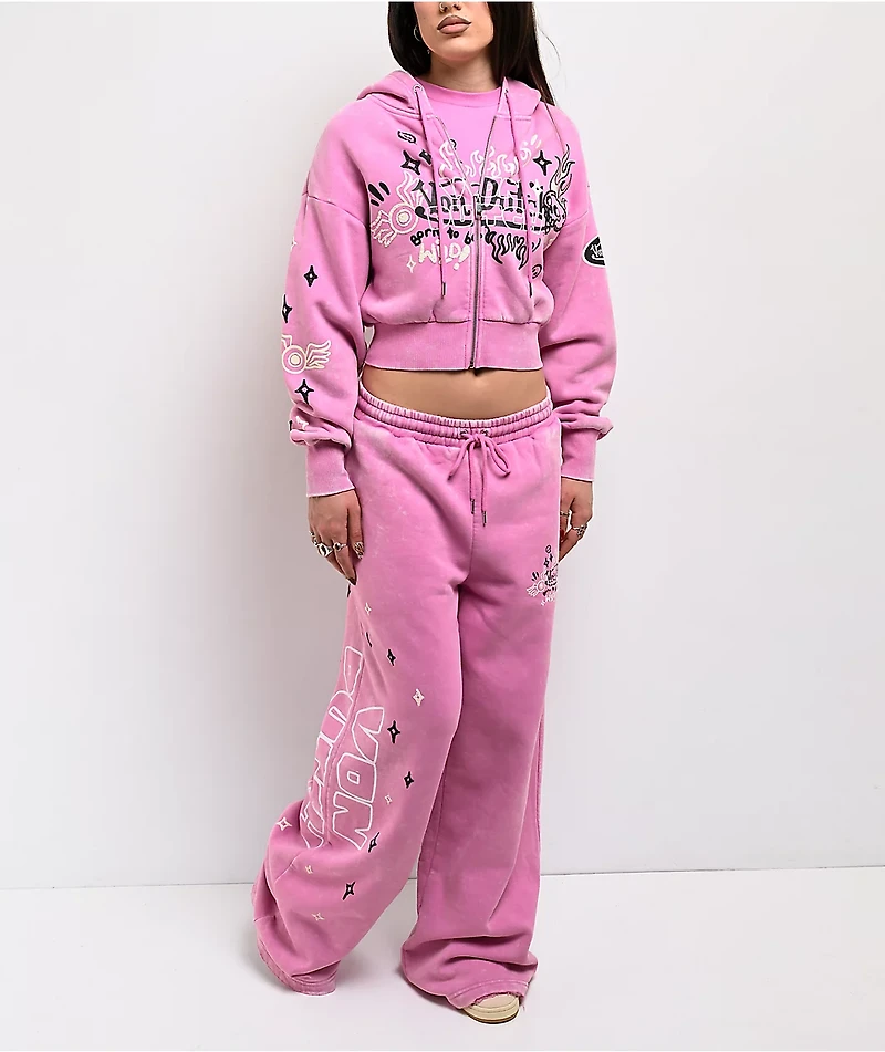 Von Dutch Cyclamen Pink Wash Wide Leg Sweatpants