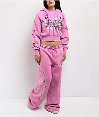 Von Dutch Cyclamen Pink Wash Wide Leg Sweatpants