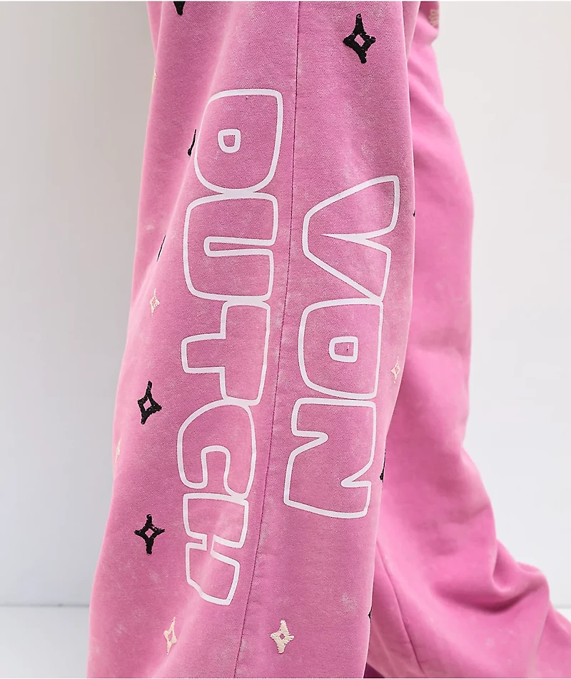Von Dutch Cyclamen Pink Wash Wide Leg Sweatpants