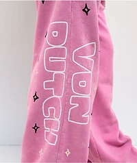 Von Dutch Cyclamen Pink Wash Wide Leg Sweatpants