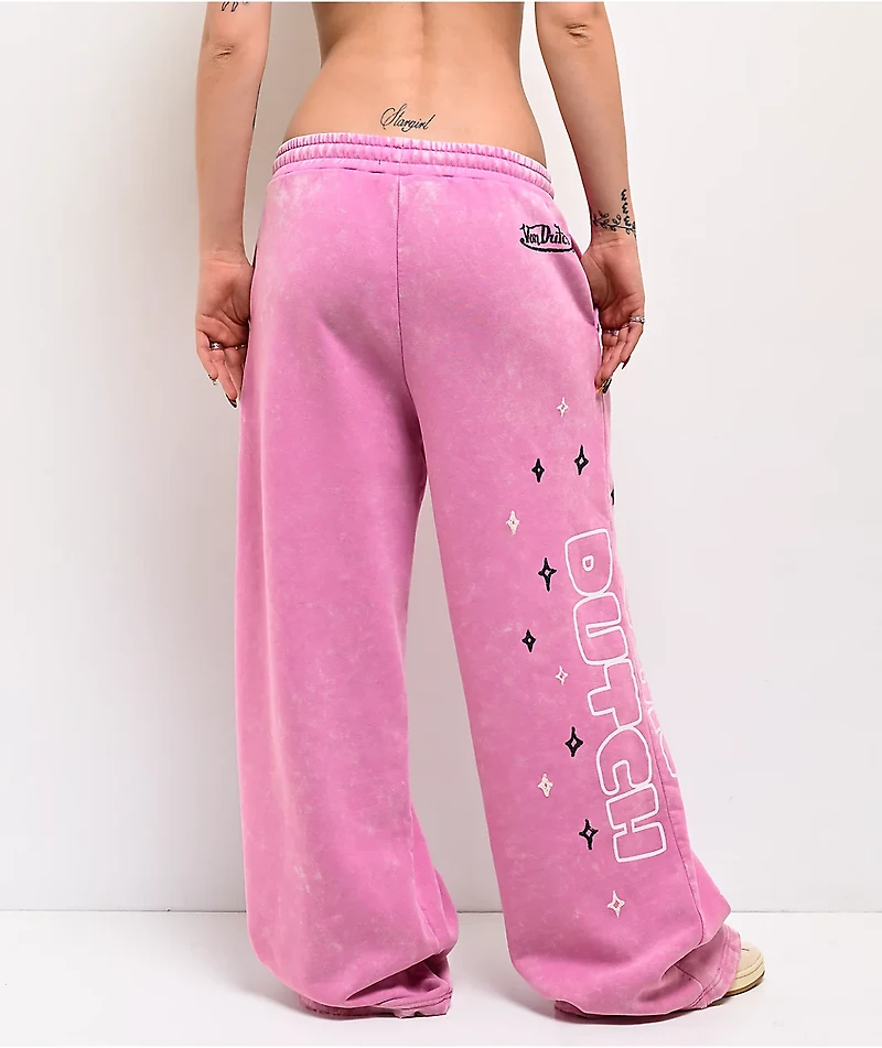 Von Dutch Cyclamen Pink Wash Wide Leg Sweatpants