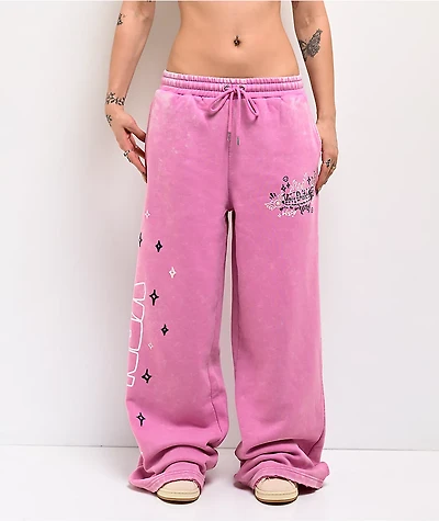 Von Dutch Cyclamen Pink Wash Wide Leg Sweatpants