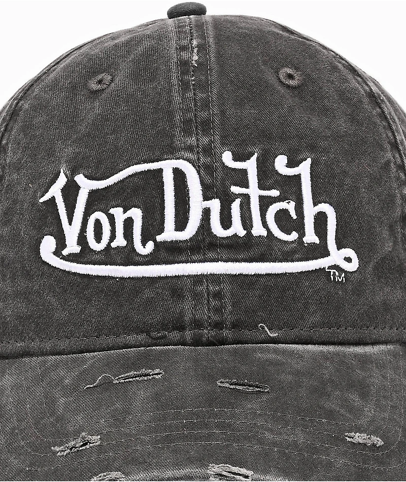 Von Dutch Cycled Washed Black Strapback Hat