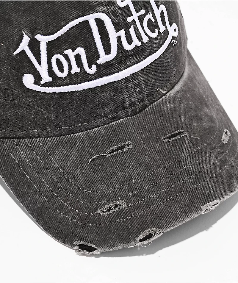 Von Dutch Cycled Washed Black Strapback Hat