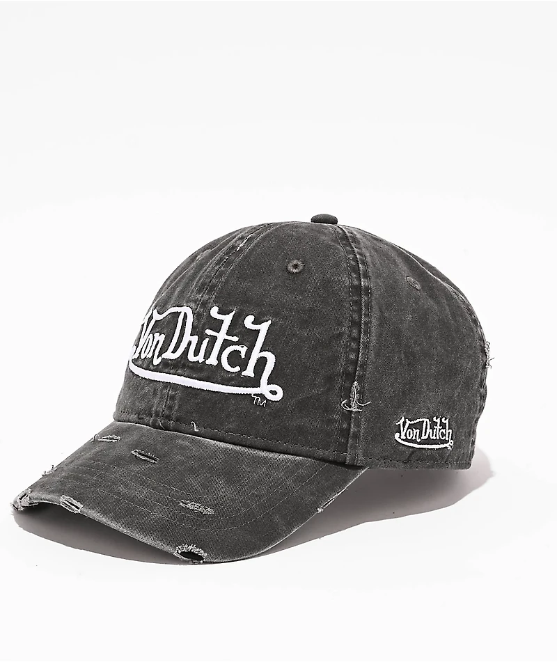 Von Dutch Cycled Washed Black Strapback Hat