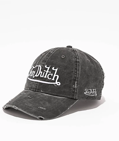 Von Dutch Cycled Washed Black Strapback Hat