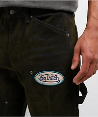 Von Dutch Double Knee Olive Flocked Denim Pants
