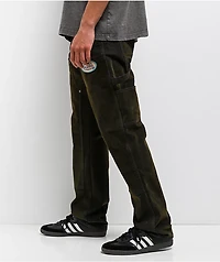 Von Dutch Double Knee Olive Flocked Denim Pants