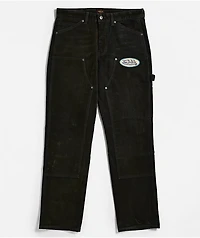 Von Dutch Double Knee Olive Flocked Denim Pants