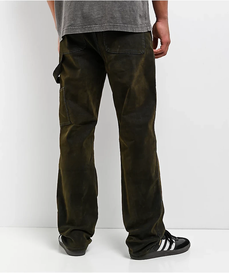 Von Dutch Double Knee Olive Flocked Denim Pants