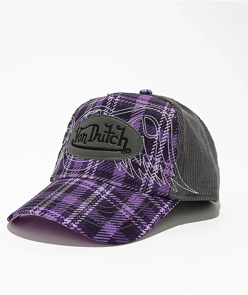 Von Dutch Elbow Patch Purple Corduroy Trucker Hat