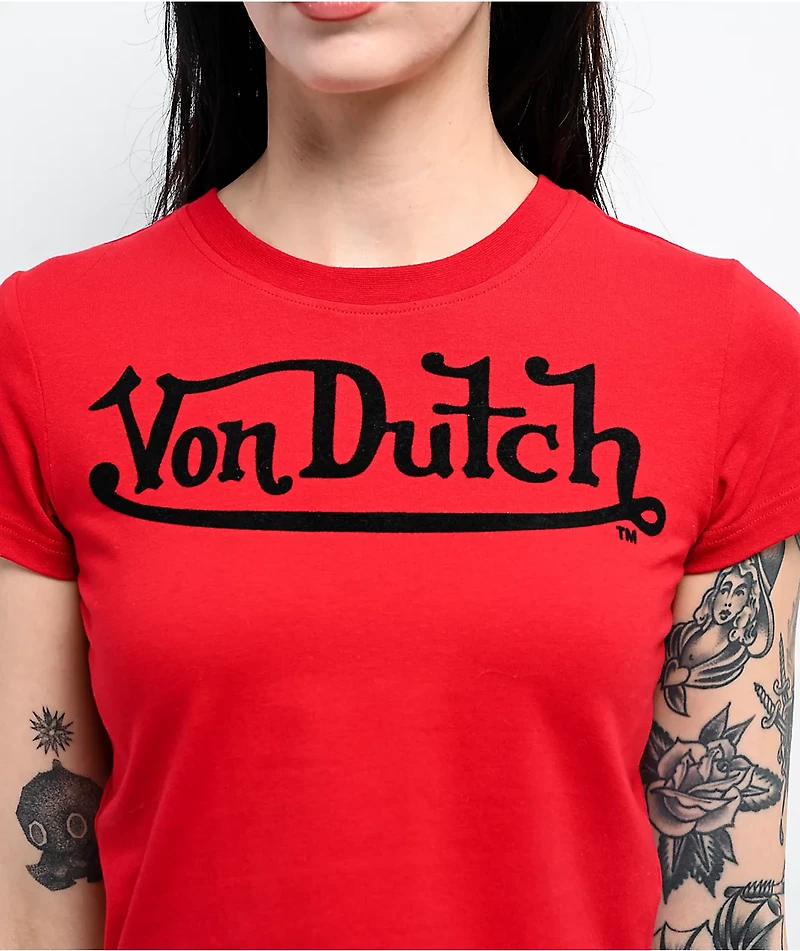 Von Dutch Flocked Logo Salsa Crop T-Shirt