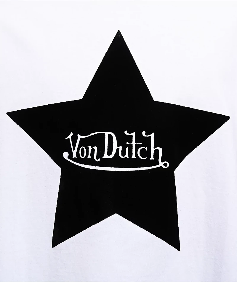 Von Dutch Flocked Star White Crop T-Shirt