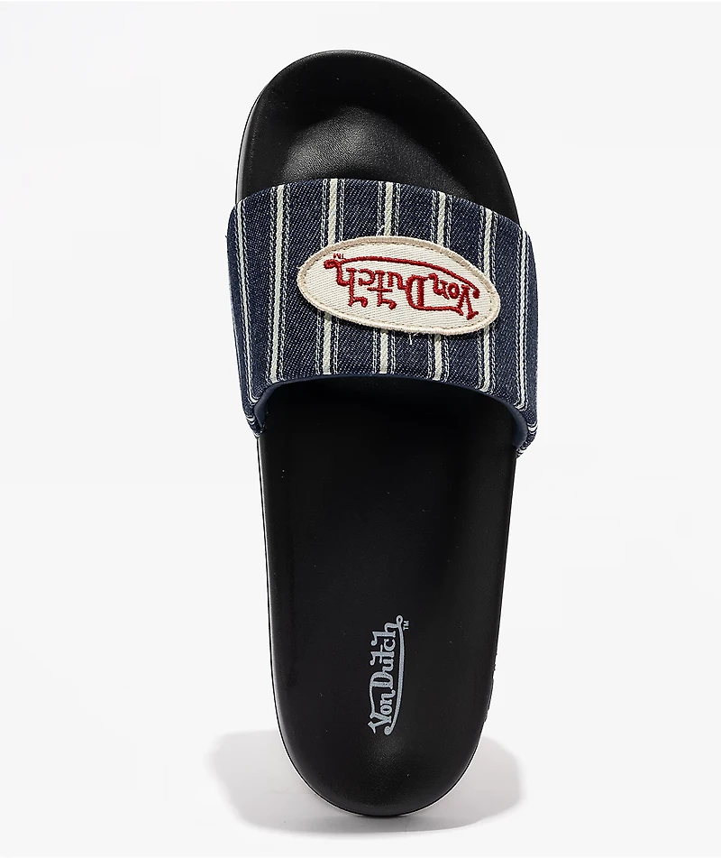 Von Dutch Gridlock Black & Navy Slide Sandals