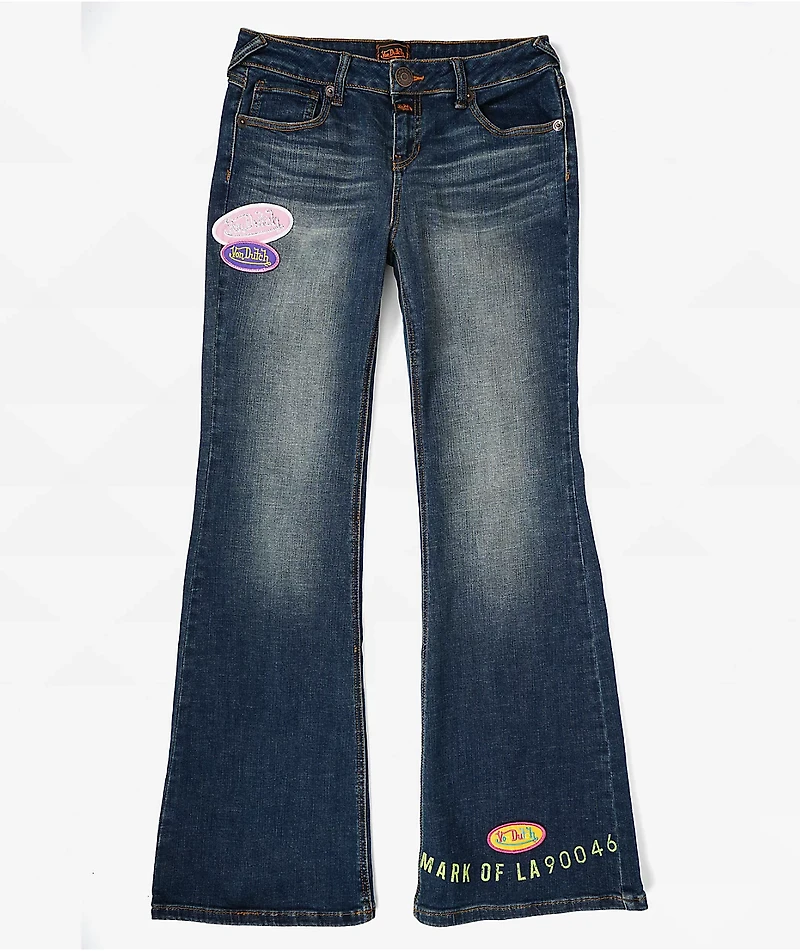 Von Dutch Hazy Dark Blue Wash Low Rise Bootcut Jeans