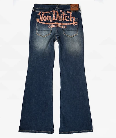 Von Dutch Hazy Dark Blue Wash Low Rise Bootcut Jeans