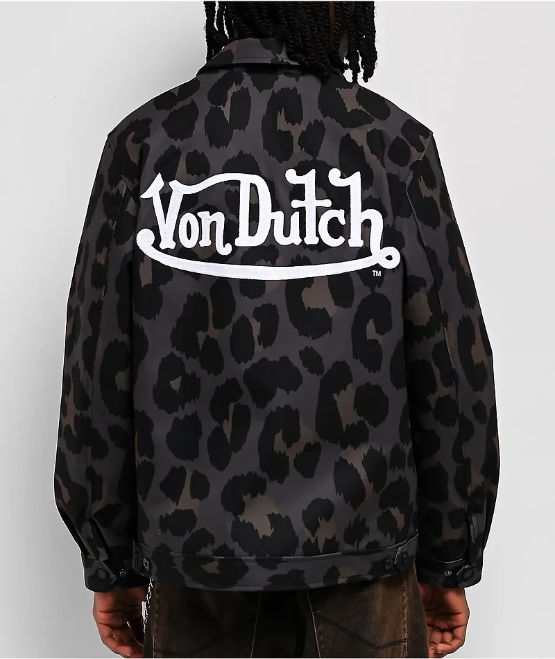 Von Dutch Leopard Print Grey Work Jacket