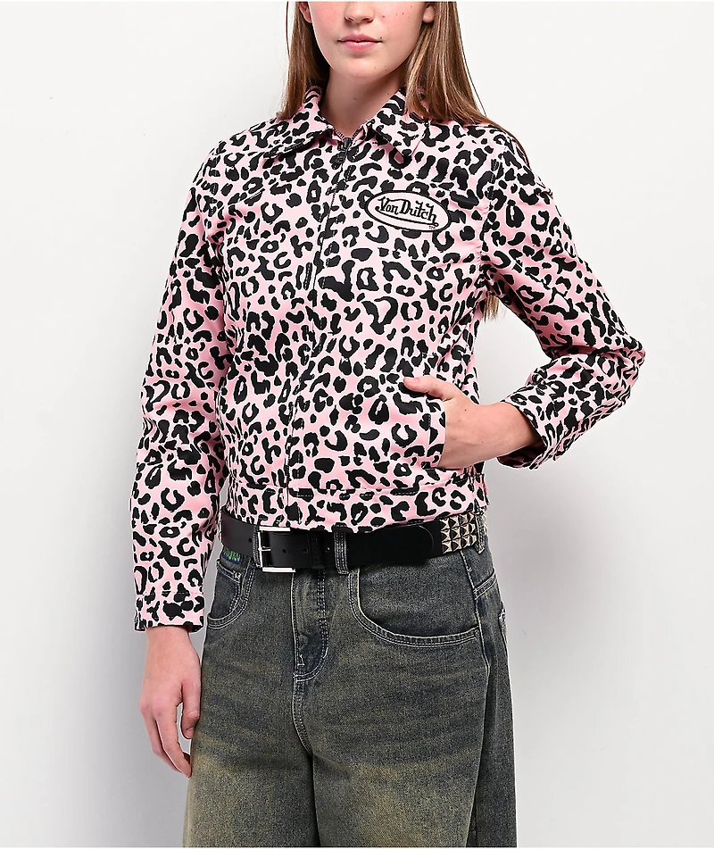Von Dutch Leopard Print Pink Work Jacket