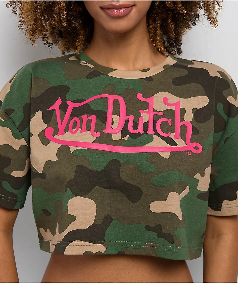 Von Dutch Logo Camo Crop T-Shirt
