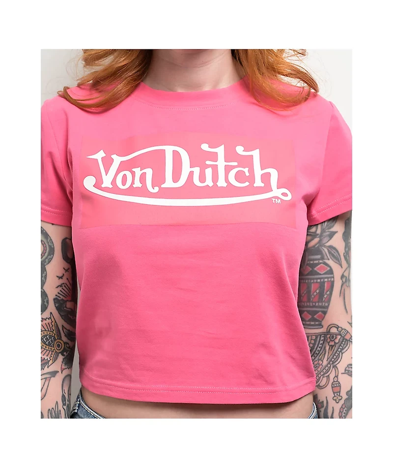 Von Dutch Logo Hot Pink Crop T-Shirt