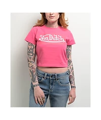 Von Dutch Logo Hot Pink Crop T-Shirt