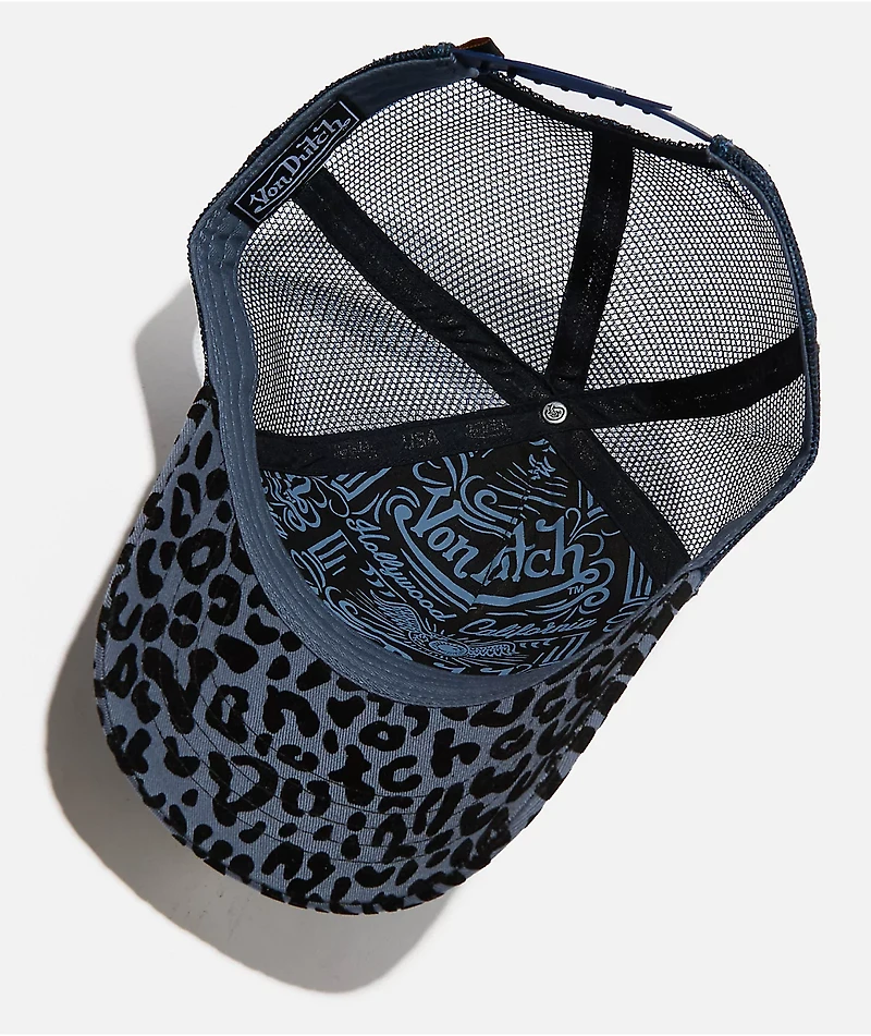Von Dutch Navy Cheetah Flocked Trucker Hat