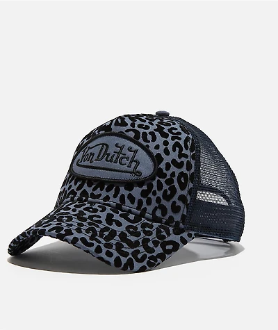 Von Dutch Navy Cheetah Flocked Trucker Hat