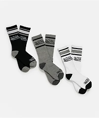 Von Dutch Oval Stripe 3 Pack White, Grey & Black Crew Socks