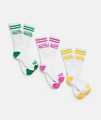 Von Dutch Oval Stripe 3 Pack White Crew Socks