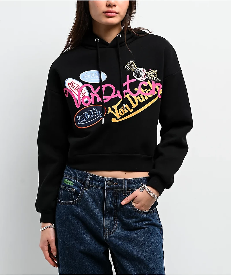 Von Dutch Patch Art Black Crop Hoodie
