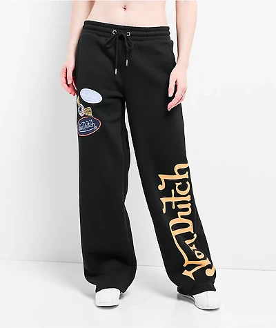 Von Dutch Patch Black Wide Leg Sweatpants