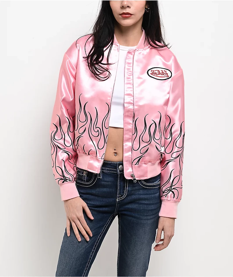Von Dutch Pink Satin Bomber Jacket