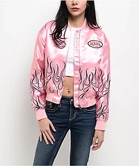 Von Dutch Pink Satin Bomber Jacket