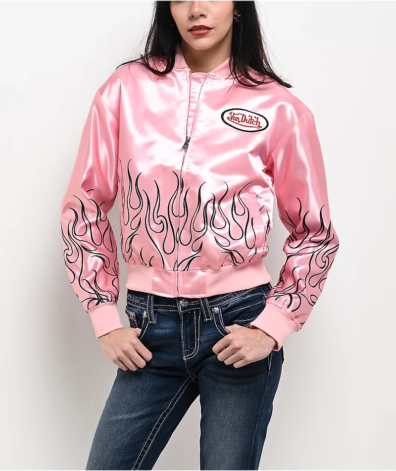 Von Dutch Pink Satin Bomber Jacket