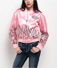Von Dutch Pink Satin Bomber Jacket