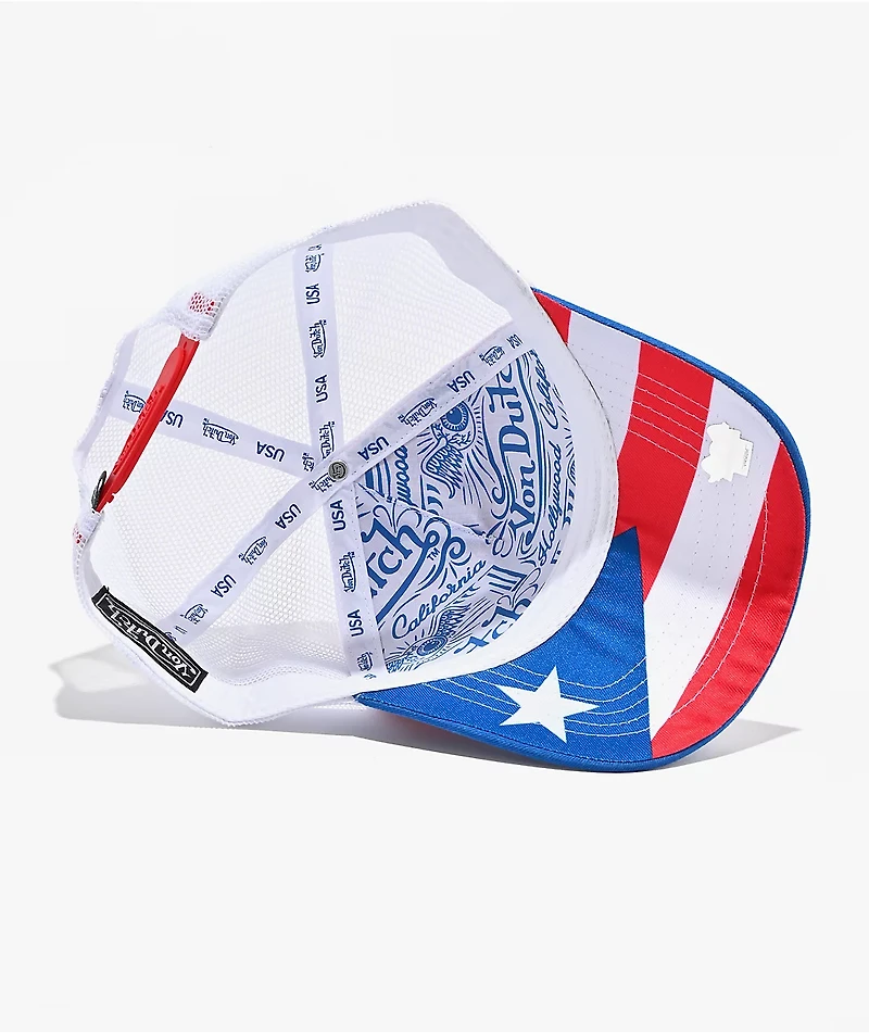 Von Dutch Puerto Rico Red, White & Blue Trucker Hat