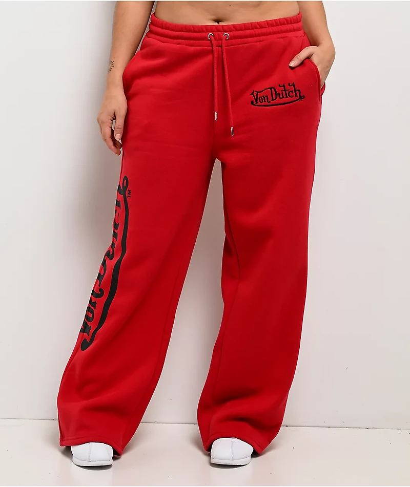 Von Dutch Red Wide Leg Sweatpants