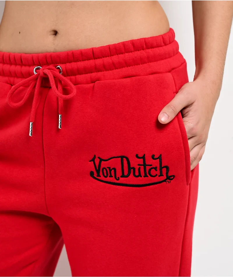 Von Dutch Red Wide Leg Sweatpants