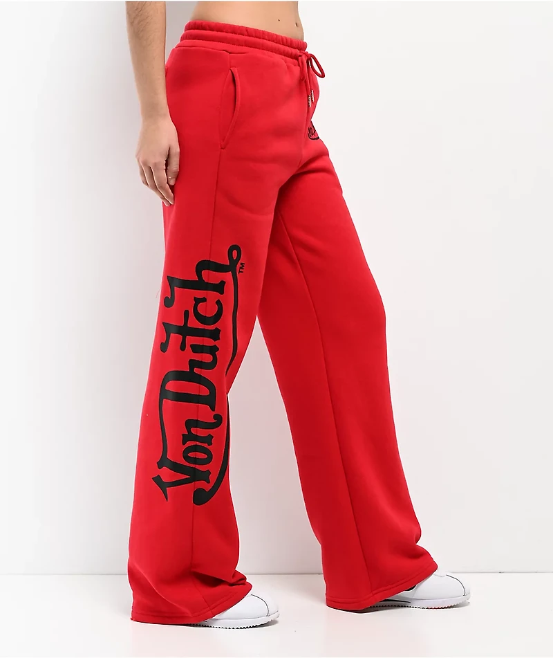 Von Dutch Red Wide Leg Sweatpants