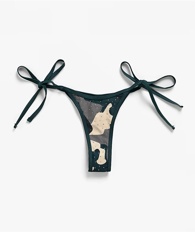 Von Dutch Rhinestone Camo High Leg Bikini Bottom